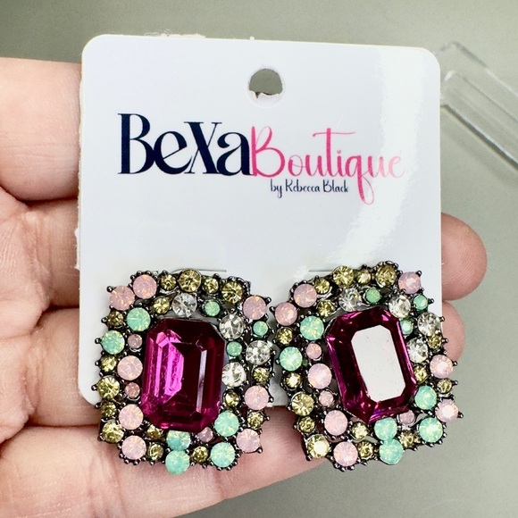 Vintage Pink and Green Stone Earrings with Antique Setting - Picture 1 of 3